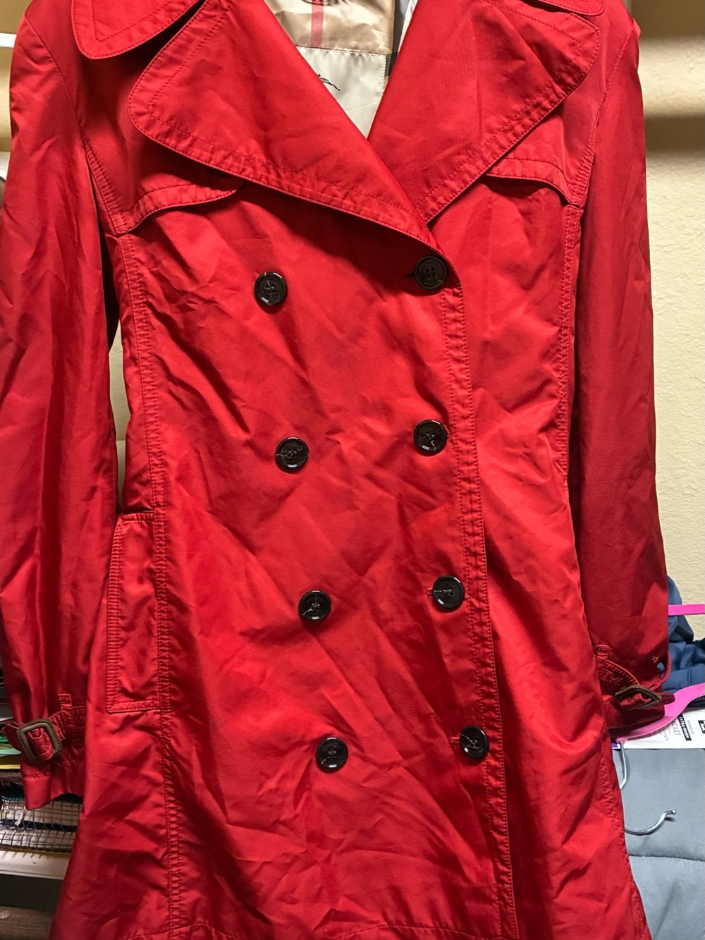 Burberry Red Double-Breasted Trench Coat